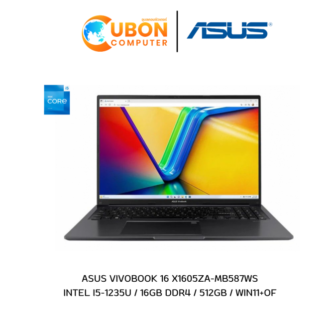 NOTEBOOK โน๊ตบุ๊ค ASUS VIVOBOOK 16 X1605ZA-MB587WS INTEL I5-1235U / 16GB DDR4 / 512GB / WIN11+OF