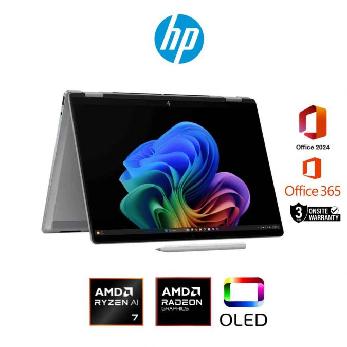 HP OMNIBOOK X FLIP 14-FK0053AU NOTEBOOK (โน๊ตบุ๊ค) AMD RYZEN AI 7 350/ 32GB / 1TB / WIN11+OFF  / ประกันศูนย์ 3 ปี OSS