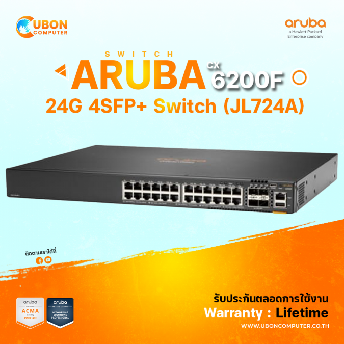 ARUBA 6200F 24G 4SFP+ (JL724A) SWITCH สวิตช์ (24 x 1000Base-T, 4 x SFP+)
