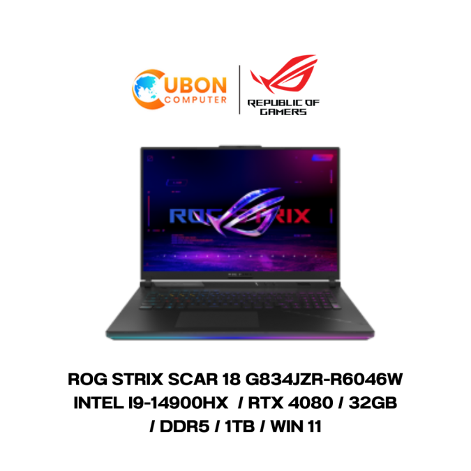 ROG Strix SCAR 18 G834JZR-R6046W NOTEBOOK โน๊ตบุ๊ค Intel i9-14900HX  / RTX™ 4080 / 32GB DDR5 / 1TB / WIN 11 /  ประกัน 3 ปี