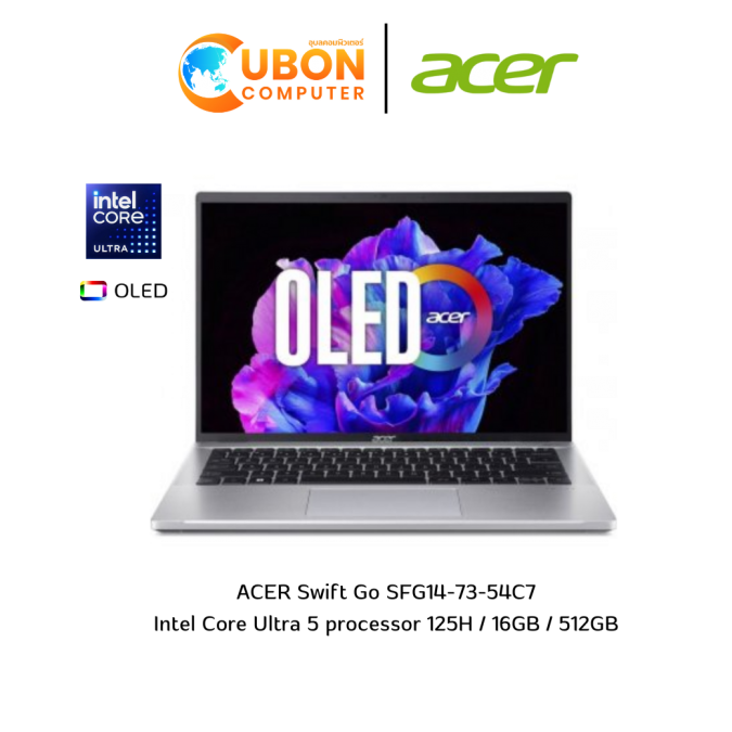 ACER Swift Go SFG14-73-54C7 NOTEBOOK (โน๊ตบุ๊ค) Intel Core Ultra 5 processor 125H / 16GB / 512GB / WIN11HOME+Office ประกันศูนย์ 3 ปี