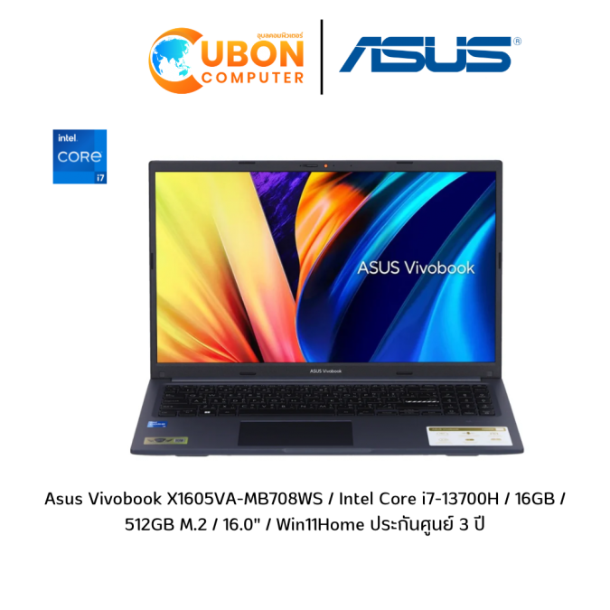 Notebook (โน๊ตบุ๊ค) Asus Vivobook X1605VA-MB708WS / Intel Core i7-13700H / 16GB / 512GB M.2 / 16.0" / Win11Home ประกันศูนย์ 3 ปี