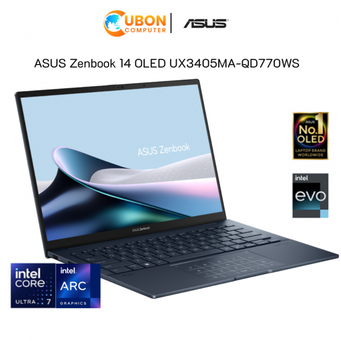 ASUS Zenbook 14 OLED UX3405MA-QD770WS NOTEBOOK โน๊ตบุ๊ค Intel® Core™ Ultra 7 155H / Intel® Arc™ Graphics