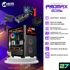 COMSET (คอมประกอบ) PROMAX 27 AMD RYZEN 9 9900X3D / RX9070XT OC 16GB / DDR5 6000MHZ 32GB / M.2 1TB / 850W CYBENETIC 80+