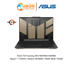 ASUS TUF GAMING A16 FA617NSR-N3016W NOTEBOOK (โน๊ตบุ๊ค) AMD RYZEN 7 7435HS / RADEON RX7600S / 16GB / 512GB / WIN11 / ประกันศูนย์ 2 ปี