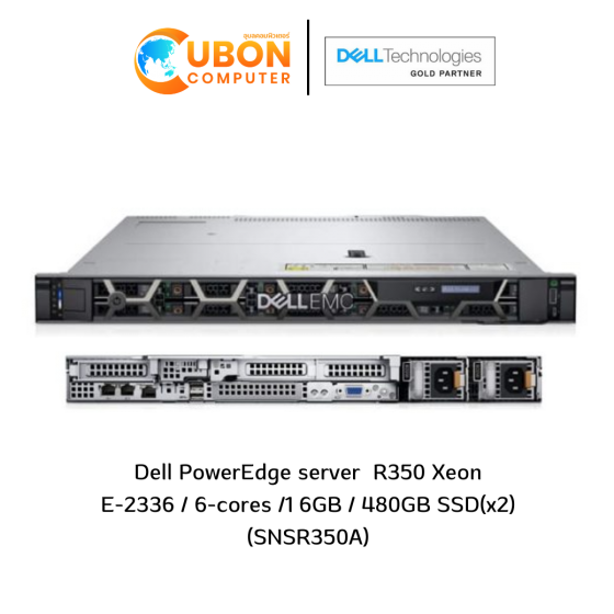 Dell PowerEdge server  R350 Xeon E-2336/6-cores/16GB/480GB SSD(x2)(SNSR350A)
