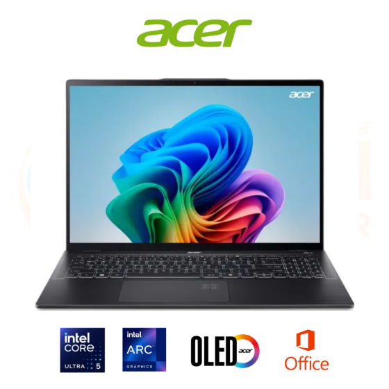 ACER SWIFT 16 AI SF16-51-599L NOTEBOOK (โน้ตบุ๊ค) INTEL CORE ULTRA 5 226V / 16GB / 512GB / WIN 11+OFF / ประกันศูนย์ 3 ปี 1 ปี OSS
