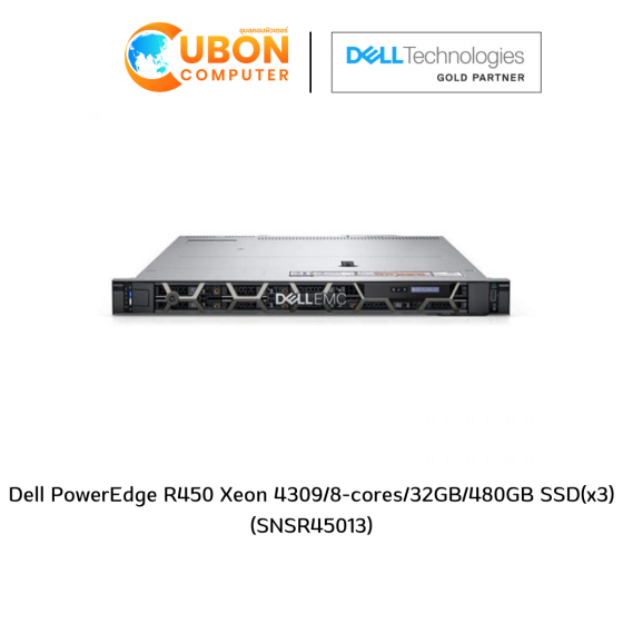 Dell PowerEdge R450 Xeon 4309/8-cores/32GB/480GB SSD(x3)(SNSR45013)