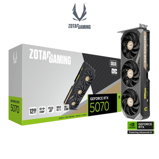 VGA การ์ดจอ ZOTAC GAMING GEFORCE RTX 5070 SOLID OC 12GB GDDR7 ประกันศูนย์ 3 ปี